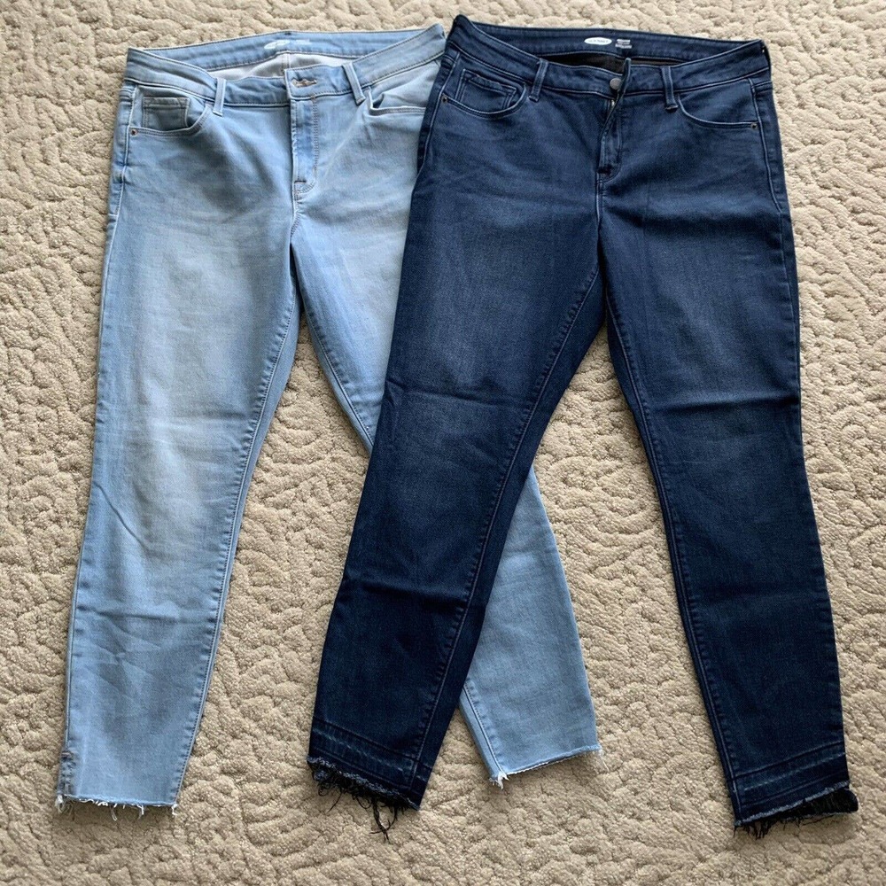 2 OLD NAVY Women's ROCKSTAR High Rise SUPER SKINNY Leg Lined Jeans Light/dark 12